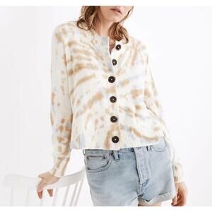 Madewell The Tie Dye Broadway Cardigan Sweater White Cream Medium